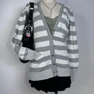 Pink Victorias Secret Cotton Striped Cardigan Sweater Preppy Y2K College Medium